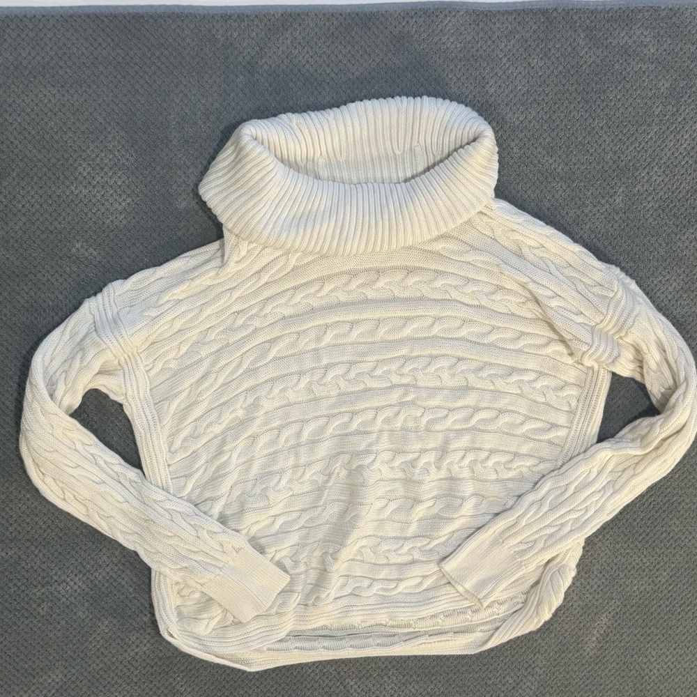 Lauren Ralph Lauren Cable Knit Turtleneck Sweater Women’s L Ivory Cotton Blend
